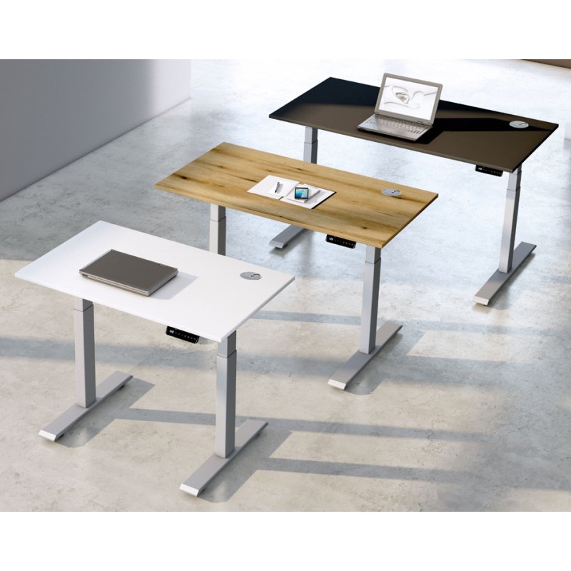Kerkmann bureau assis-debout Smart Office, réglage électrique, blanc/argent, 140×70 cm
